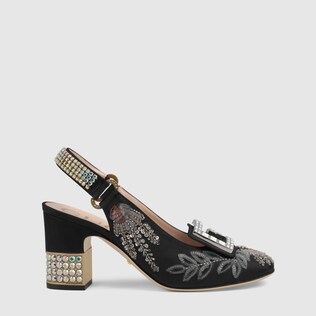 Moiré mid-heel pump with crystal G