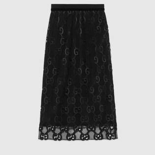 GG leather macramé skirt