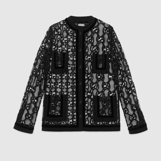 GG leather macramé jacket