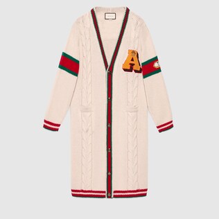 Embroidered chunky cable knit cardigan