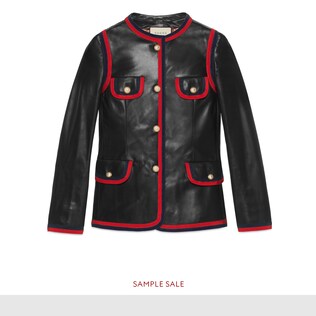 Leather jacket with ribbon trim