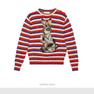 Wool lurex striped sweater with rabbit