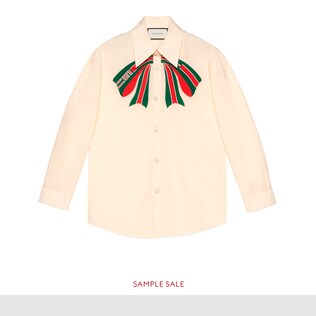 Poplin shirt with Gucci stripe bow