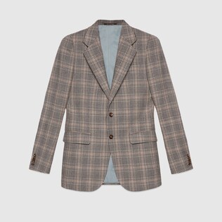 Retro check wool single breasted jacket