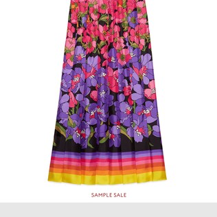 Degradé flowers silk twill skirt