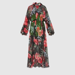 Poppy field print lurex maxi gown