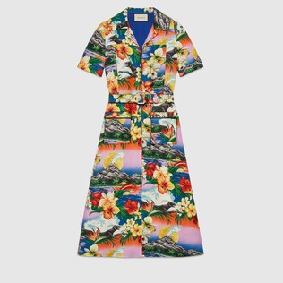 Hawaiian print linen dress