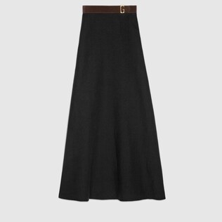 Linen canvas belted long skirt