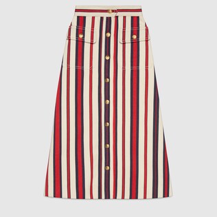 Striped denim long skirt