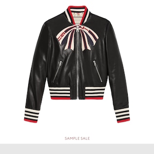 Leather bomber jacket with Gucci bow