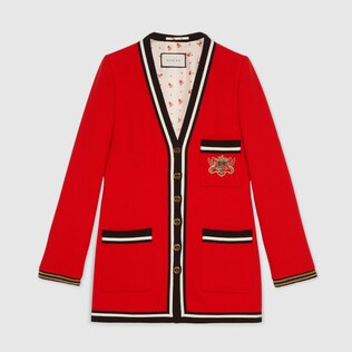 Wool sablé jacket with crest appliqué