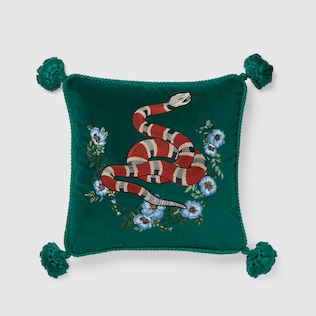 Velvet cushion with snake embroidery