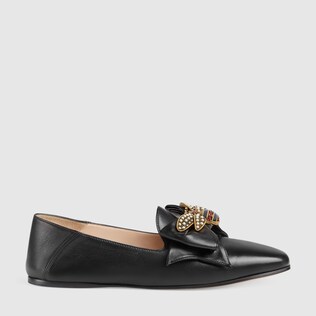 Leather ballet flat with bow 