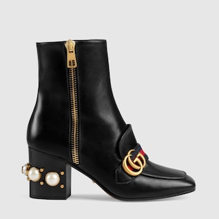 Leather mid-heel ankle boot