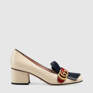Leather mid-heel pump with Double G