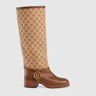 Bottes en cuir avec guêtre à motif GG