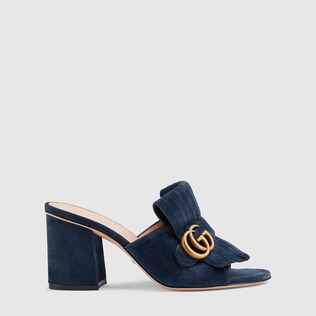 Suede mid-heel slide with Double G