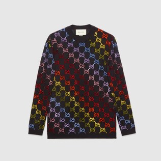 Wool sweater with GG rhinestone motif