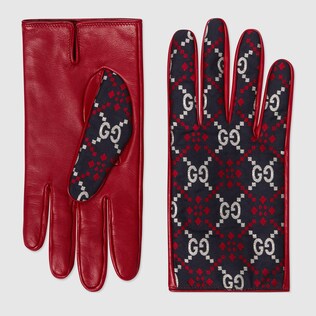 Leather and GG diamond gloves