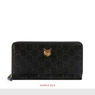 Gucci Signature zip around wallet with cat