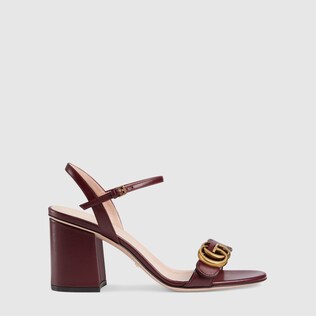 Leather mid-heel sandal with Double G