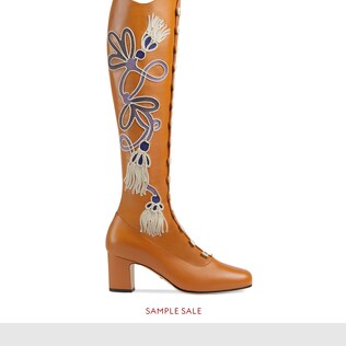 Bottes à talon moyen en cuir avec broderie appliquée