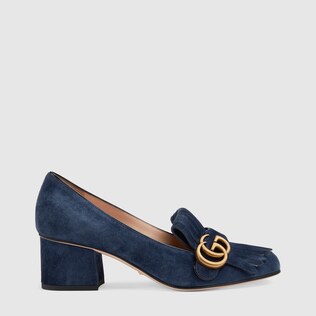 Suede mid-heel pump with Double G