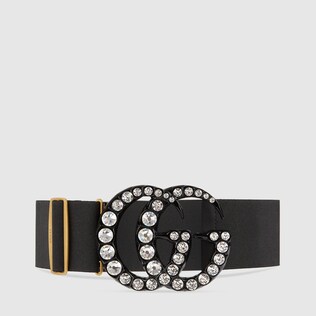 Elastic belt with crystal Double G buckle