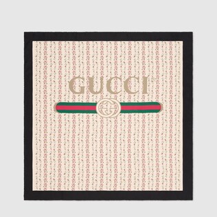Gucci logo rose print silk scarf 