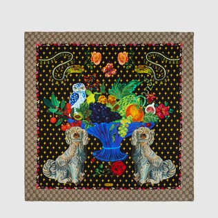Spaniel dogs and vase print silk scarf