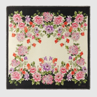 Modal silk shawl with Rising Flower print