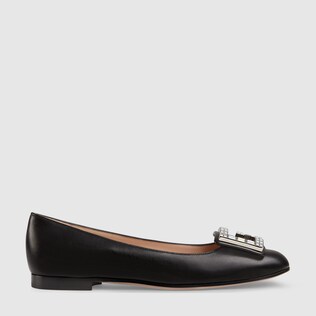 Leather ballet flat with crystal G