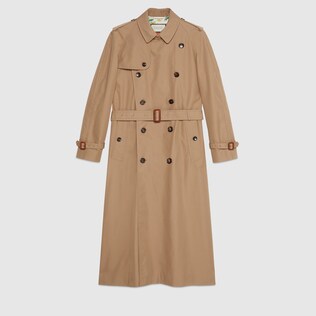 Gabardine trench coat with Chateau Marmont print