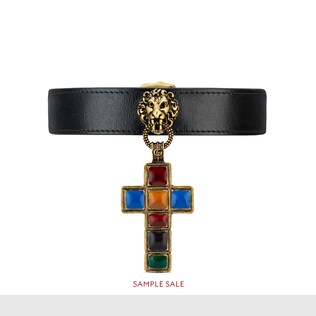 Leather choker with cross pendant