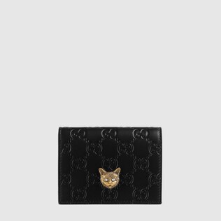 Gucci Signature card case with cat
