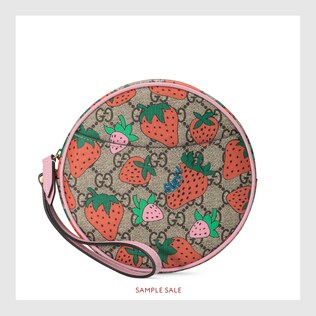 GG wrist wallet with Gucci Strawberry print