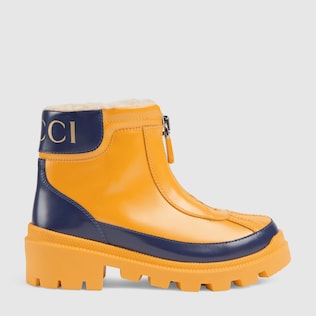 Children's leather boot with faux fur lining