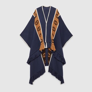 Wool poncho with Interlocking G stripe