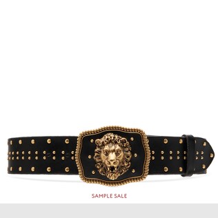 Leather belt with lion head buckle