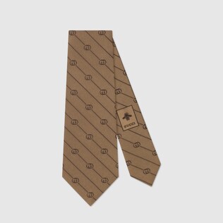 Interlocking G stripe silk tie
