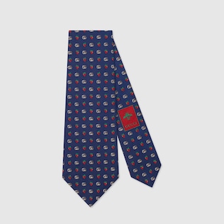 Double G and strawberries silk tie