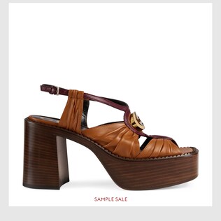 Leather mid-heel platform sandal