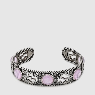 Silver bracelet with Interlocking G and flowers