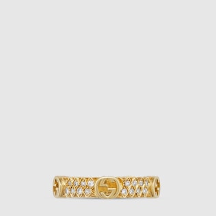 Yellow gold and diamond ring with Interlocking G