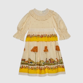 Children's dogs and trees print silk dress