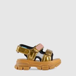 Toddler metallic leather and mesh sandal