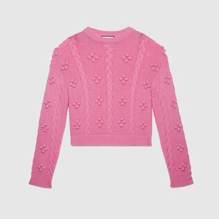 Cable knit wool alpaca crop sweater