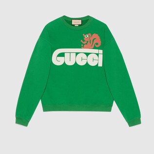 Felpa in cotone con stampa Gucci Web