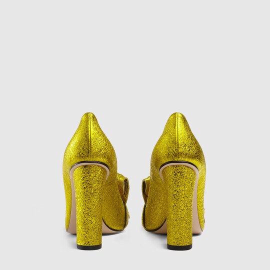 gucci metallic leather platform pumps
