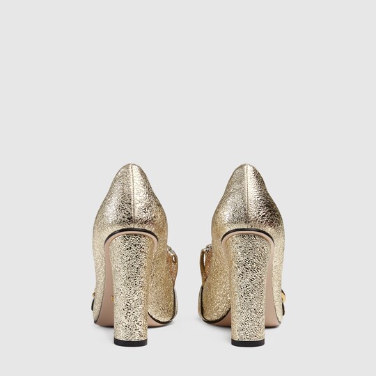 gucci metallic leather platform pumps